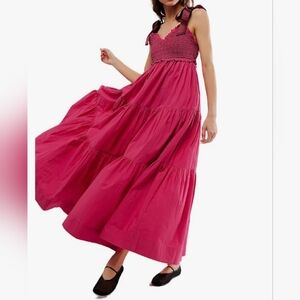 Free People Maxi Blue Bell Solid Boho Dress